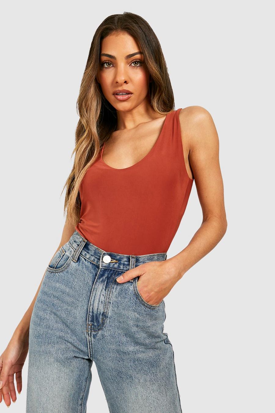 Rust Double Layer V Neck Bodysuit image number 1