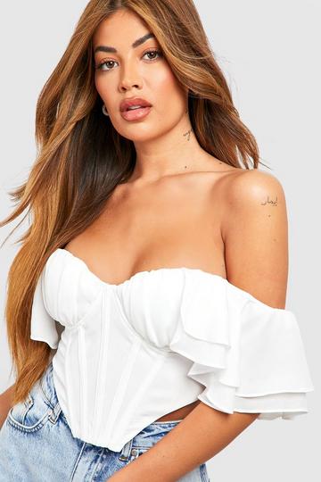 Ruffle Sleeve Off The Shoulder Structred Corset Top white