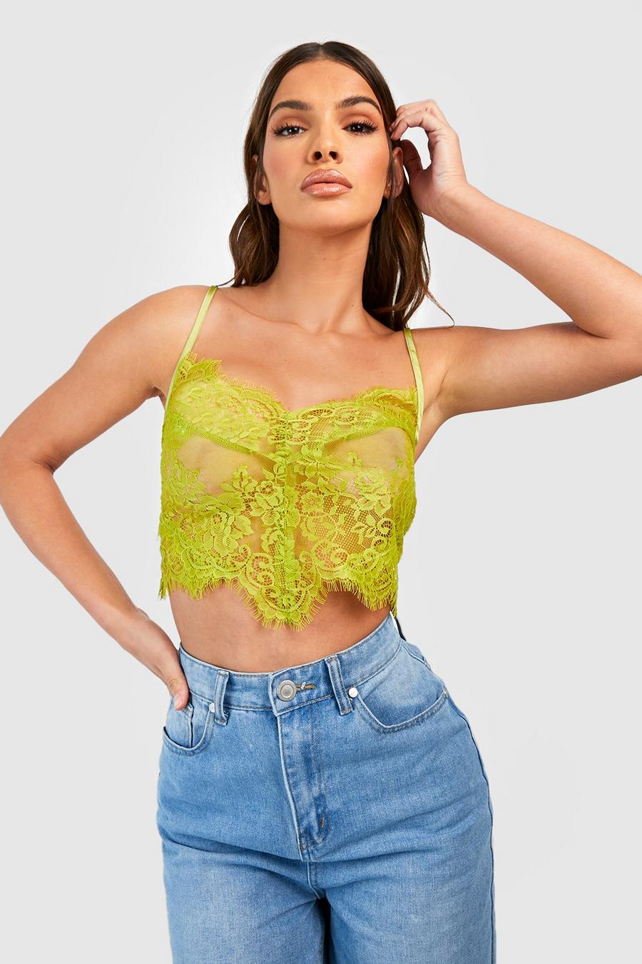 Lime Eyelash Lace Strappy Bralet Top image number 1