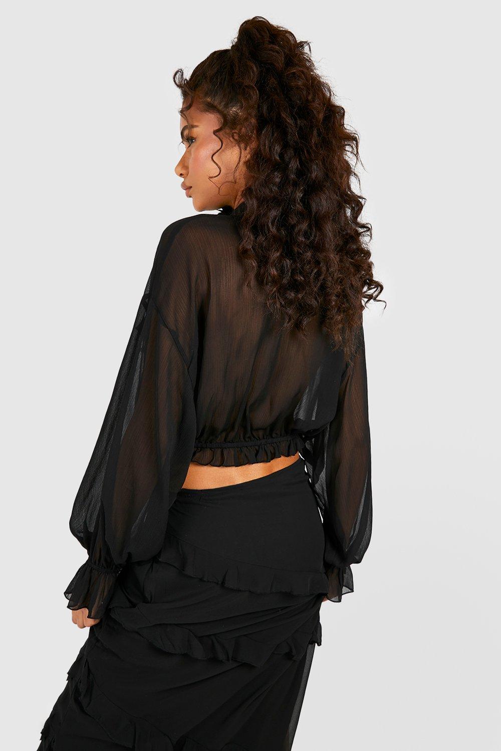 Black chiffon cheap ruffle blouse