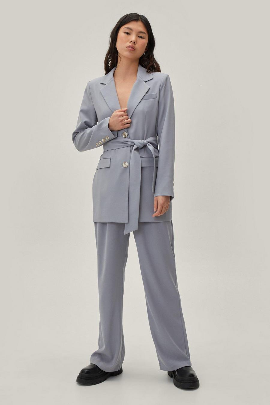 Pale blue blå Tapered Tailored High Waisted Pants image number 1