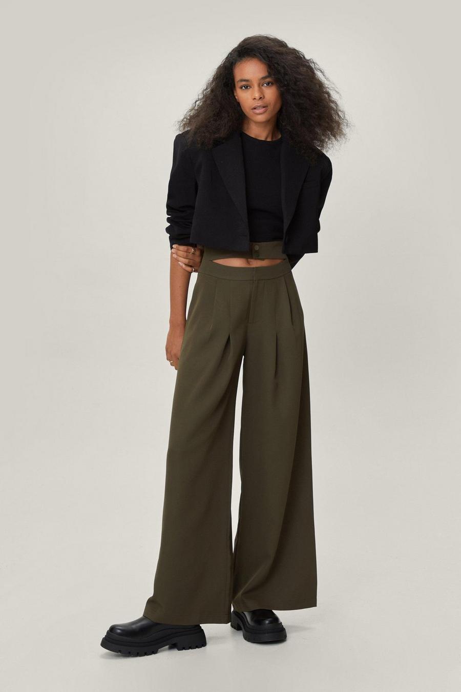 Olive Petite Double Waistband Wide Leg Pants image number 1