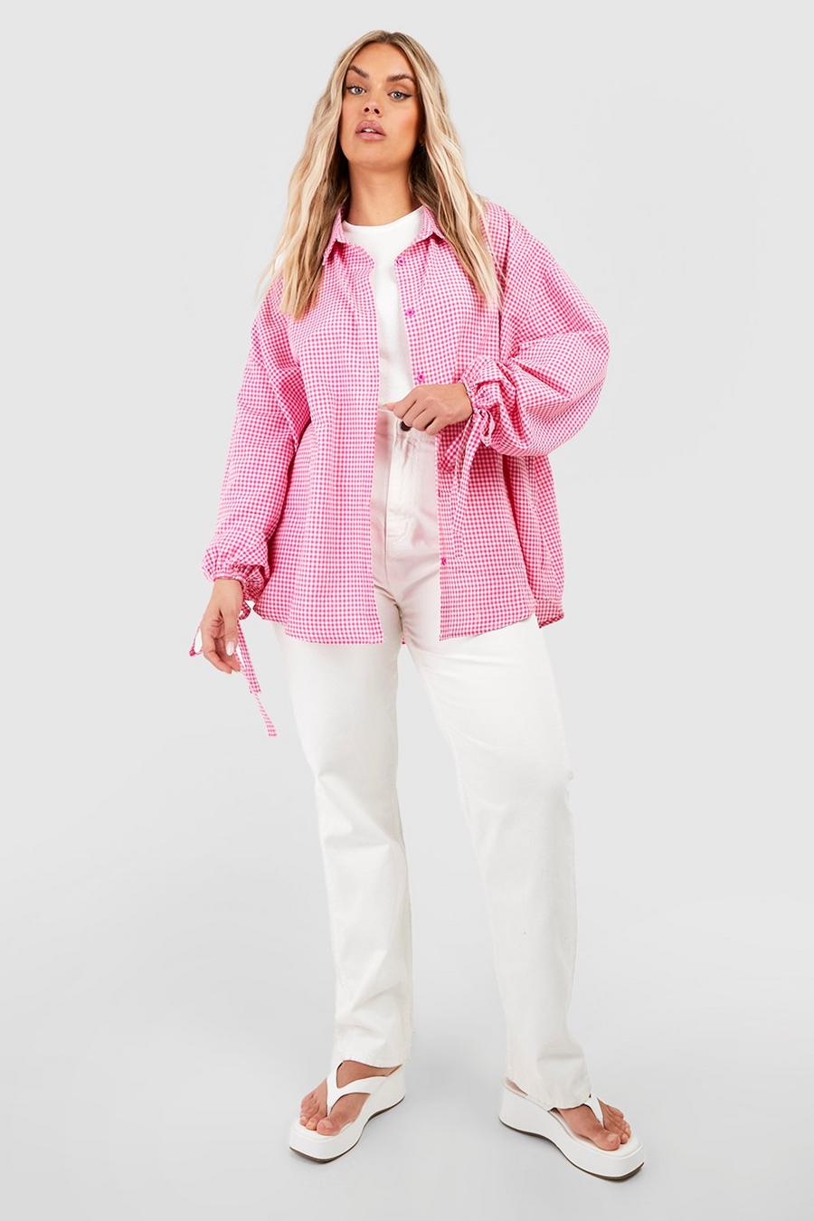 Grande taille - Chemise oversize nouée à carreaux, Pink