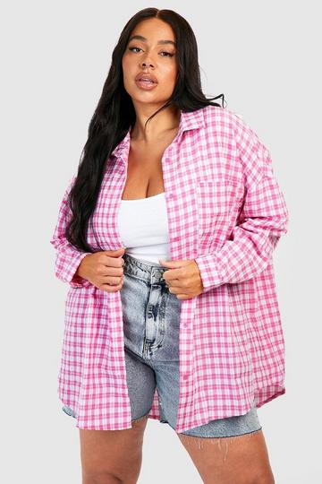 Plus Oversized Bright Checked Shirt berry