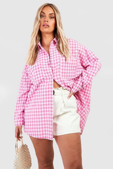 Plus Oversized Bright Checked Shirt pink