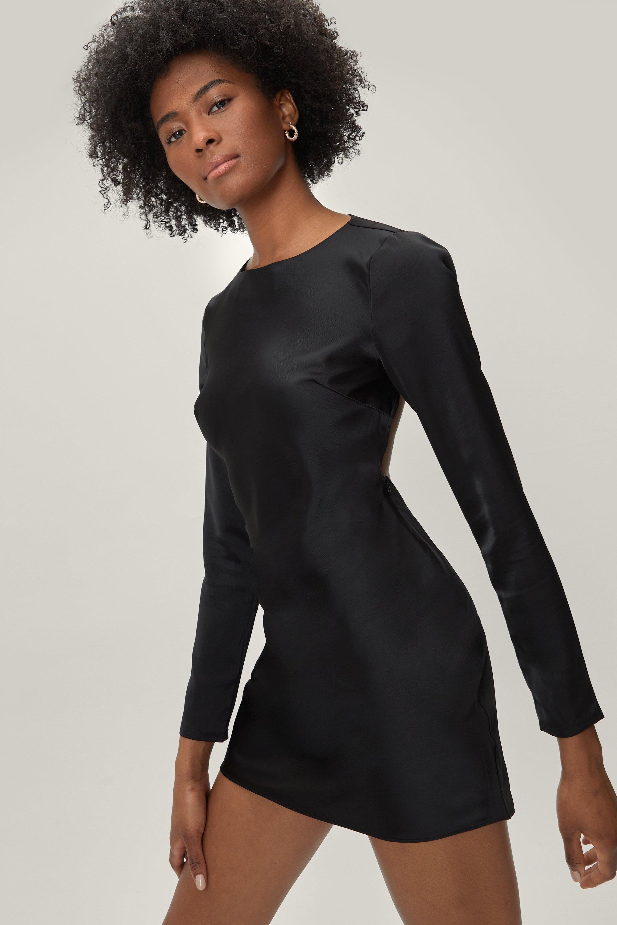 Long sleeve backless black dress best sale