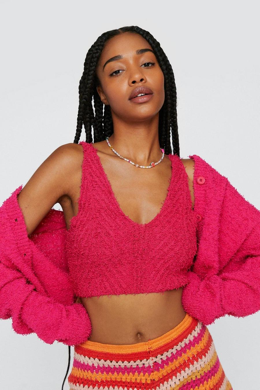 Pink Knitted Textured Bralette image number 1