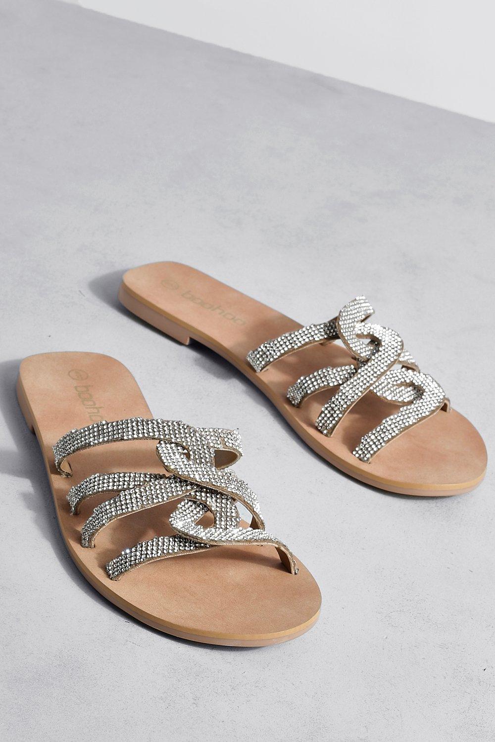 Silver embellished best sale flip flops