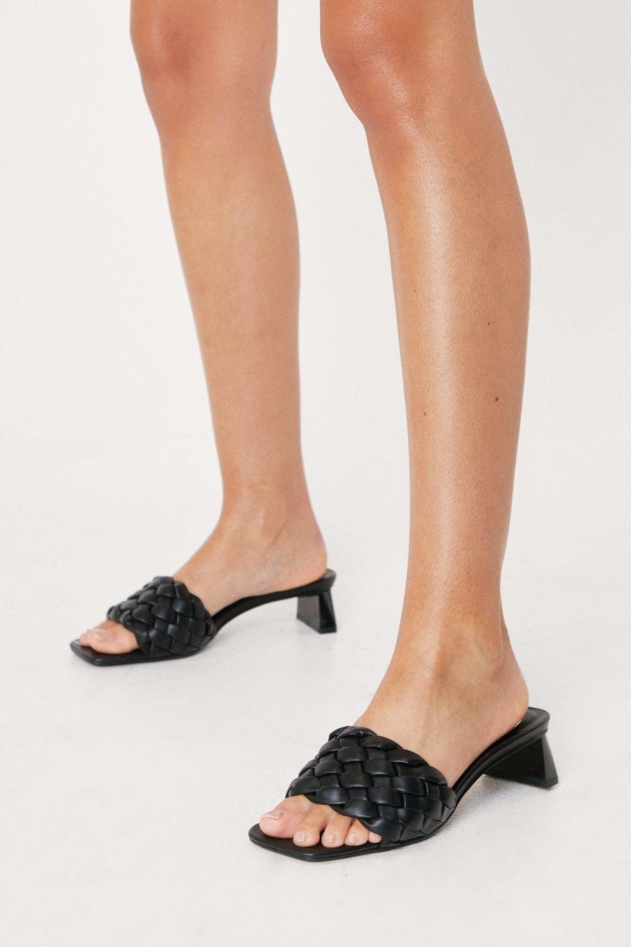 Faux Leather Woven Heeled Mules image number 1