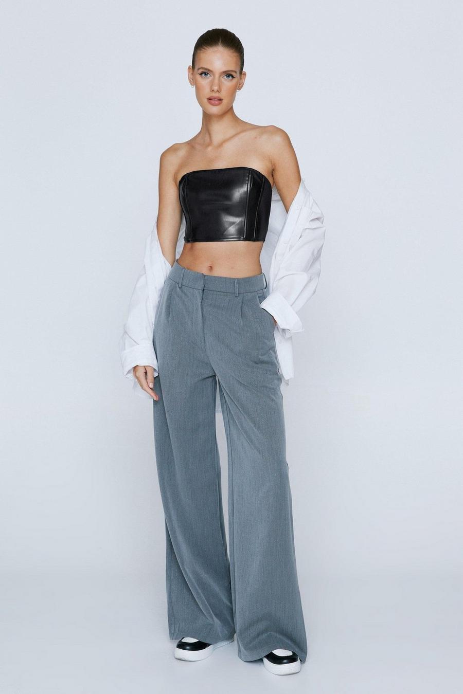 Grey Striped Wide Leg Suit Trouser image number 1