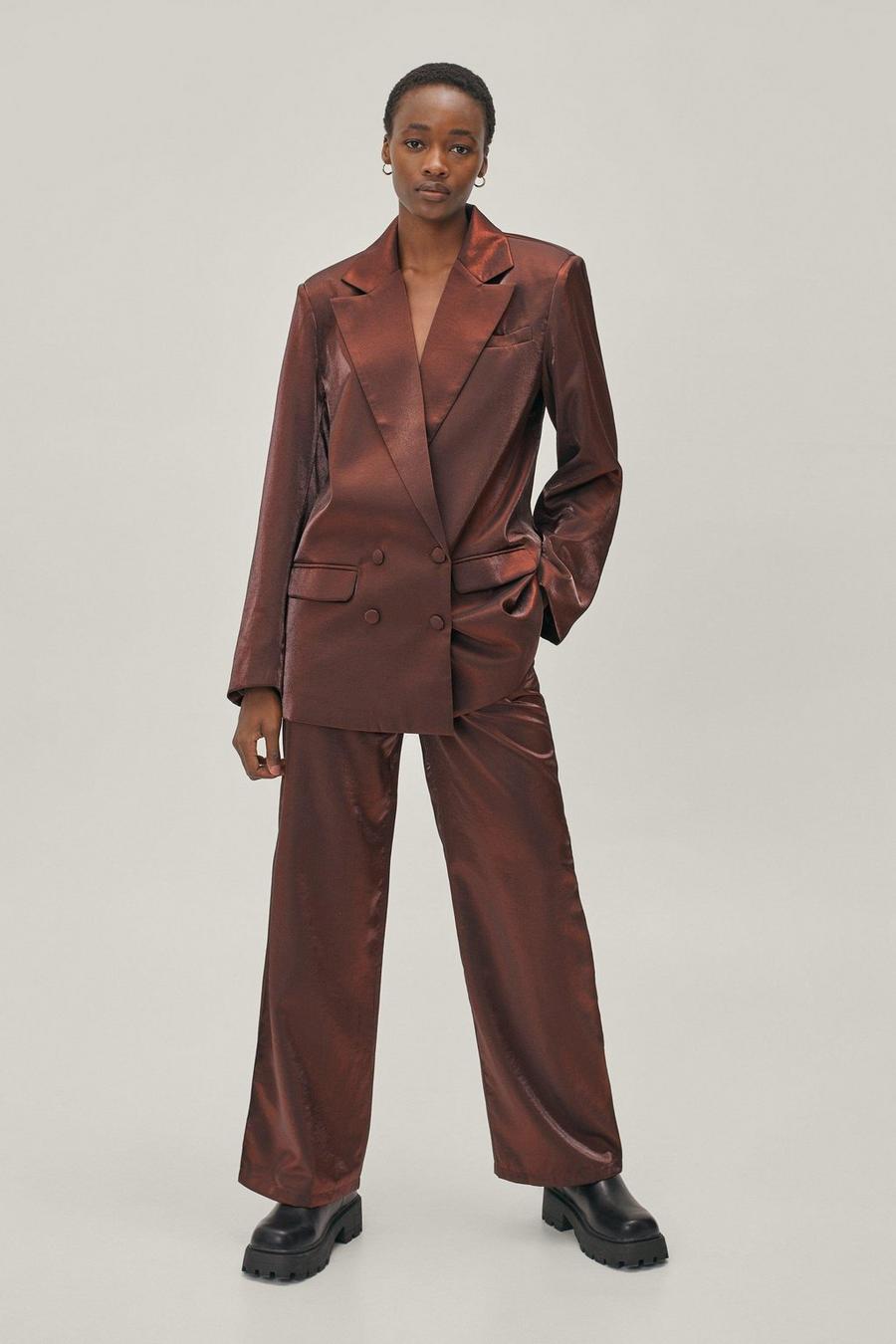 Brown Wide Leg High Waisted Suit Pants image number 1