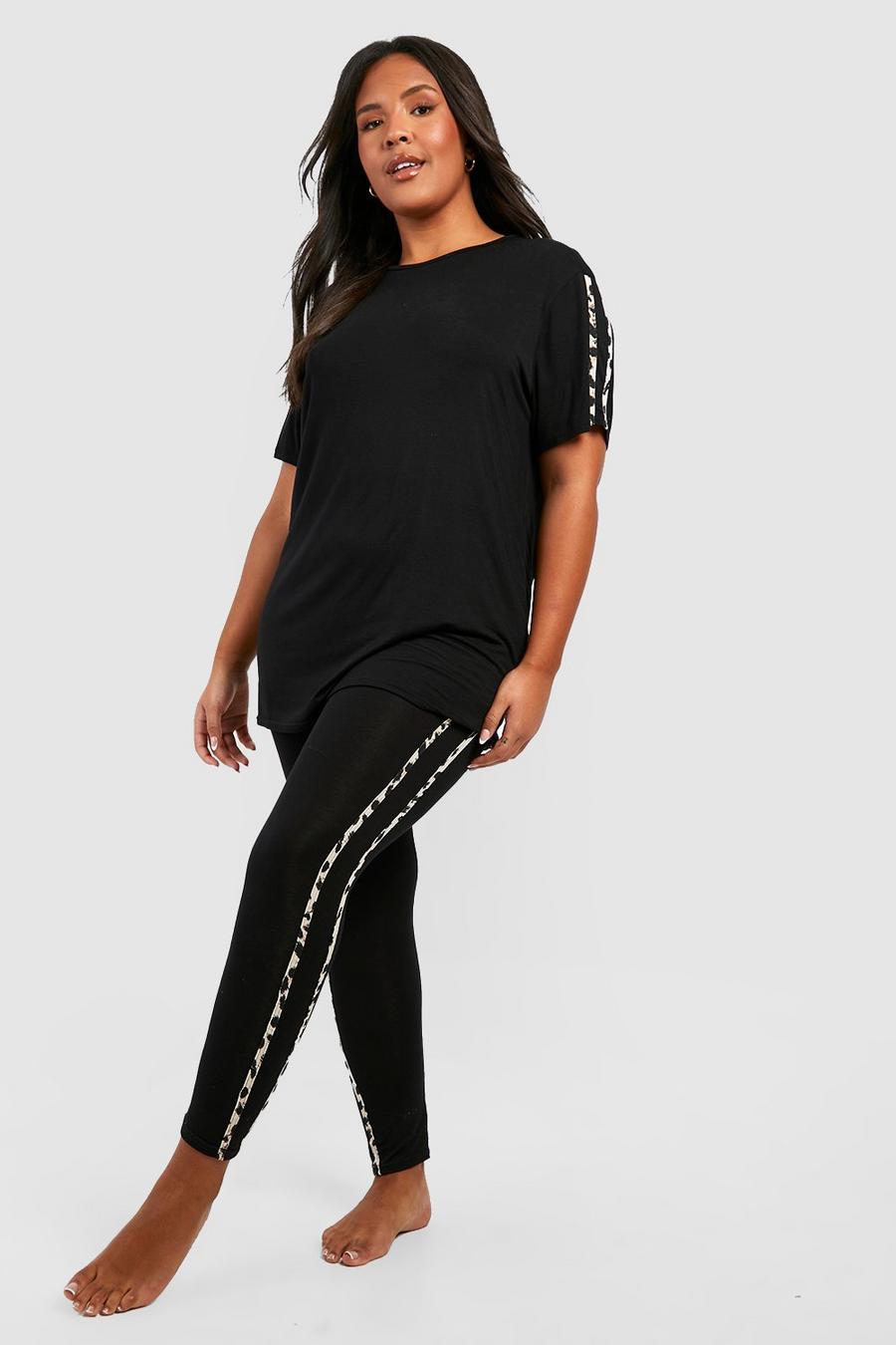 Black negro Plus Leopard Side Stripe Loungewear Set