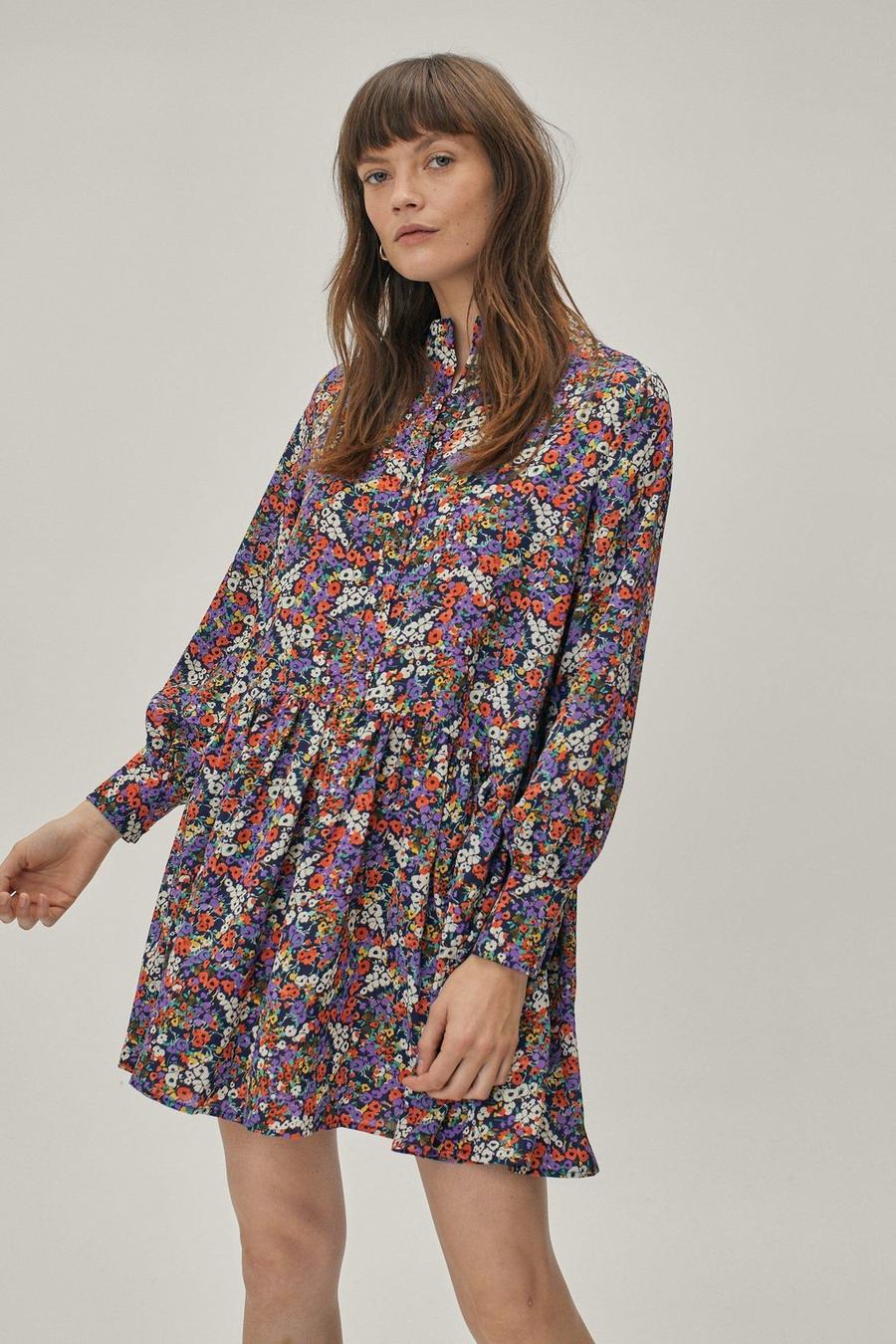 Multi Printed Tiered Mini Shift Dress image number 1