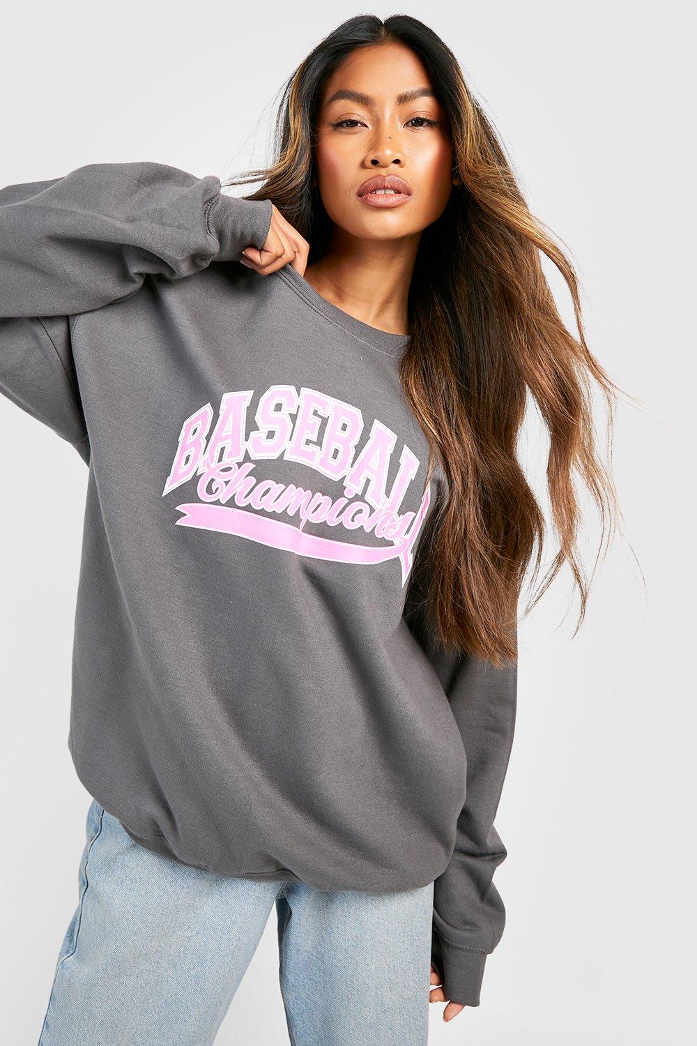 Baseball Slogan Oversized Sweater