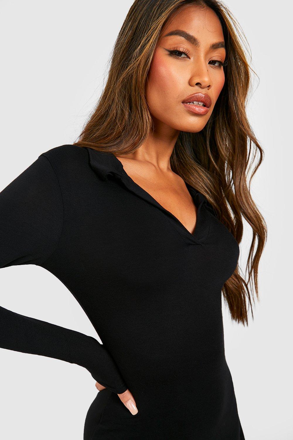 Black long sleeve outlet v neck bodycon dress