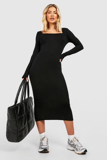 Basics Square Neck Midi Dress black