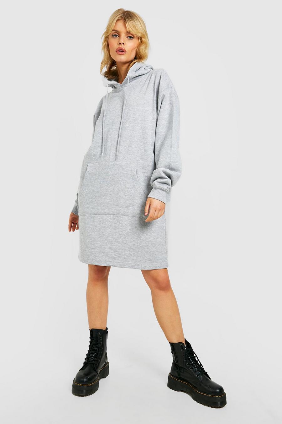Oversize Sweatshirt-Kleid mit Kapuze, Grey marl image number 1
