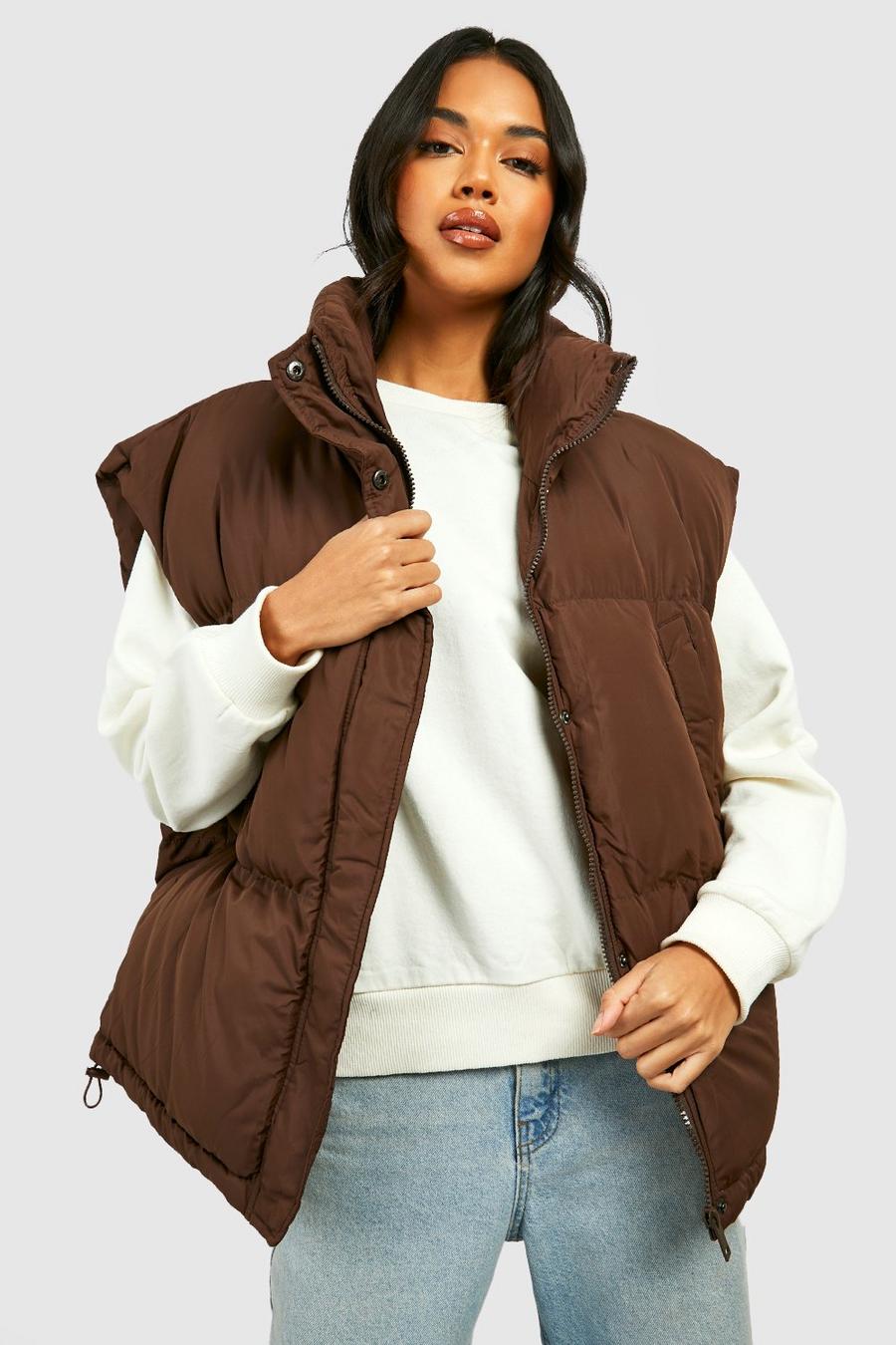 Chocolate brown Oversized Boxy Gilet image number 1