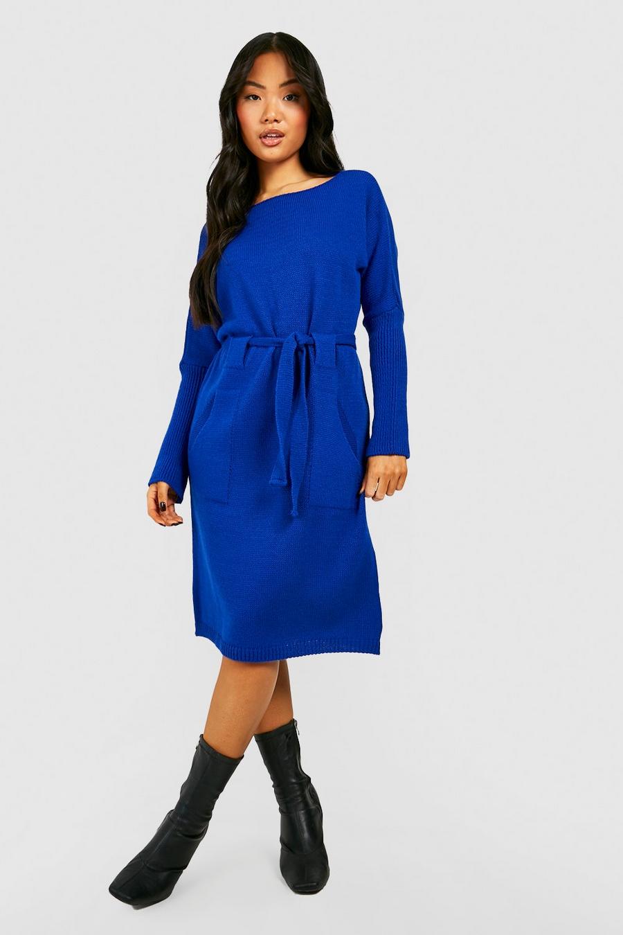 Cobalt Petite Belted Knitted Midi Dress