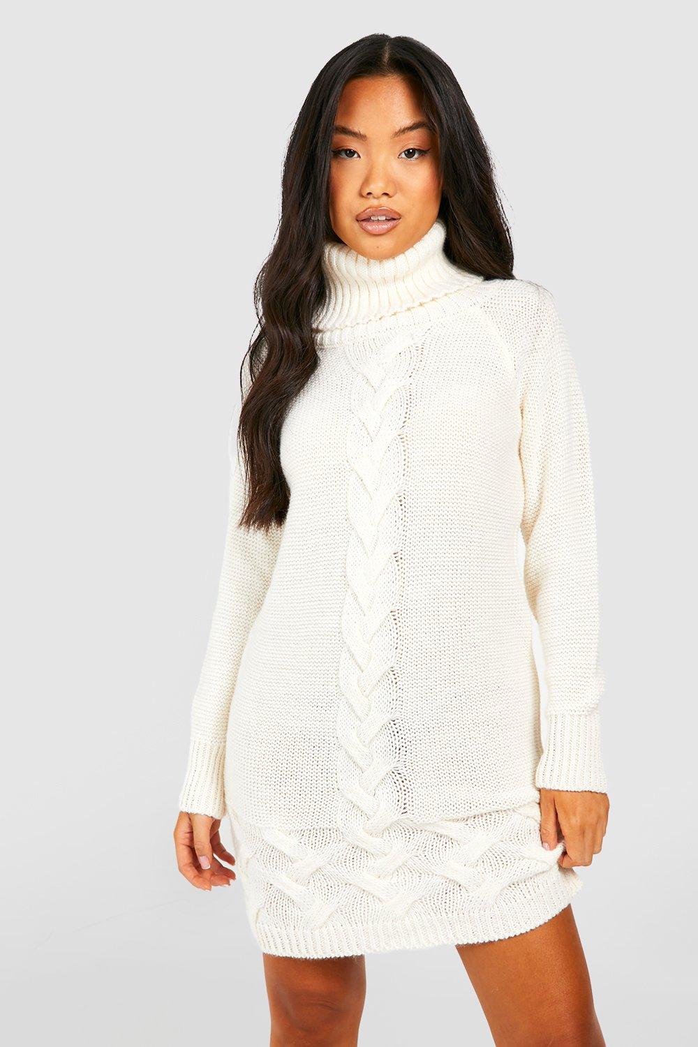 Petite Turtleneck Cable Knit Sweater Dress