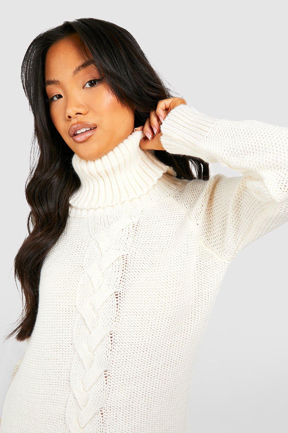 Petite Turtleneck Cable Knit Sweater Dress