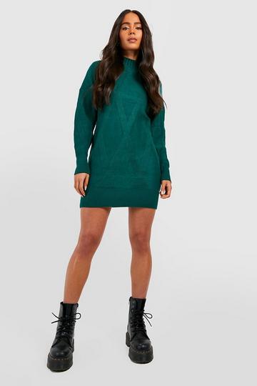 Green Petite Turtleneck Knitted Sweater Dress