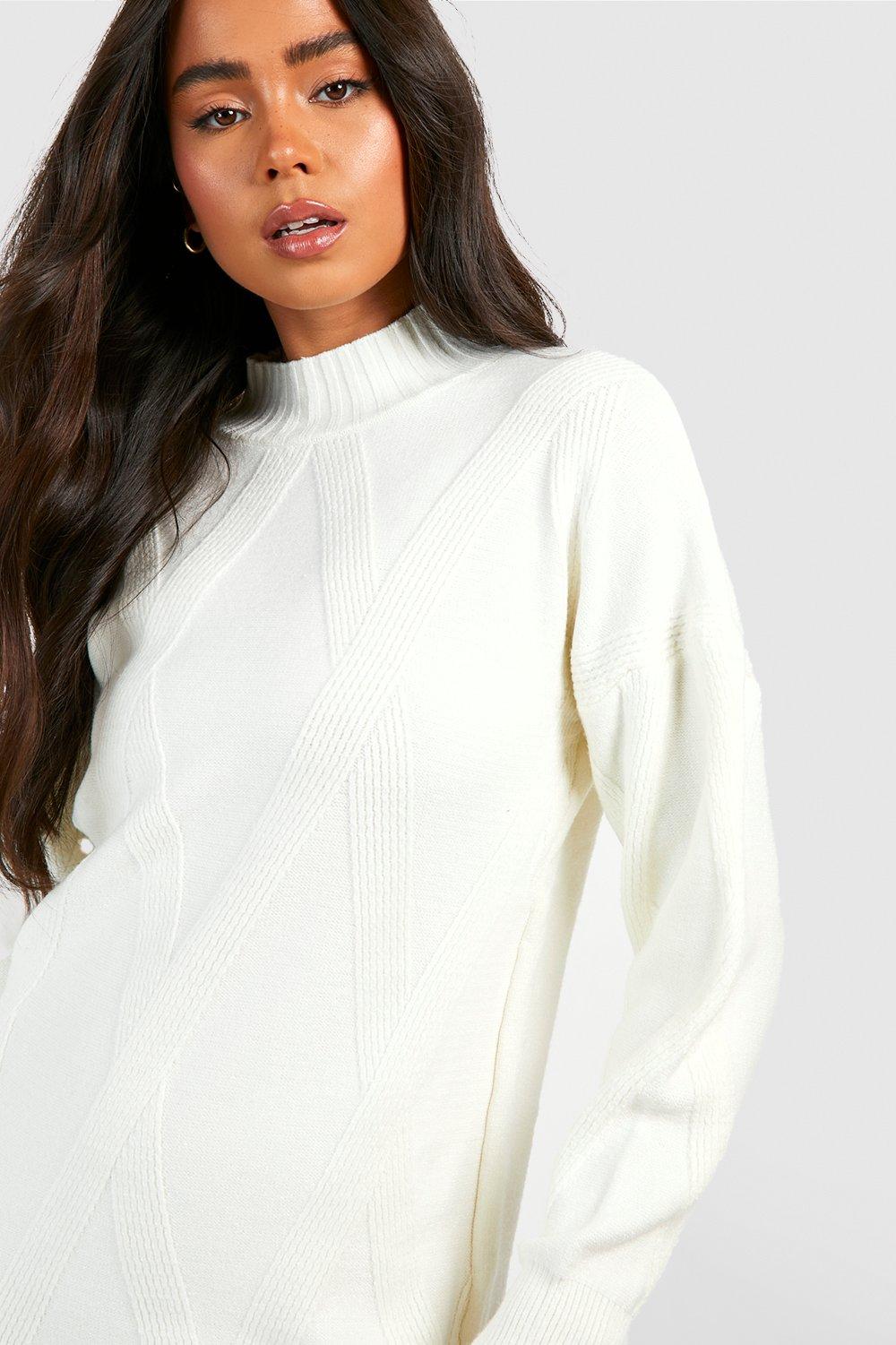 Petite Roll Neck Knitted Jumper Dress boohoo