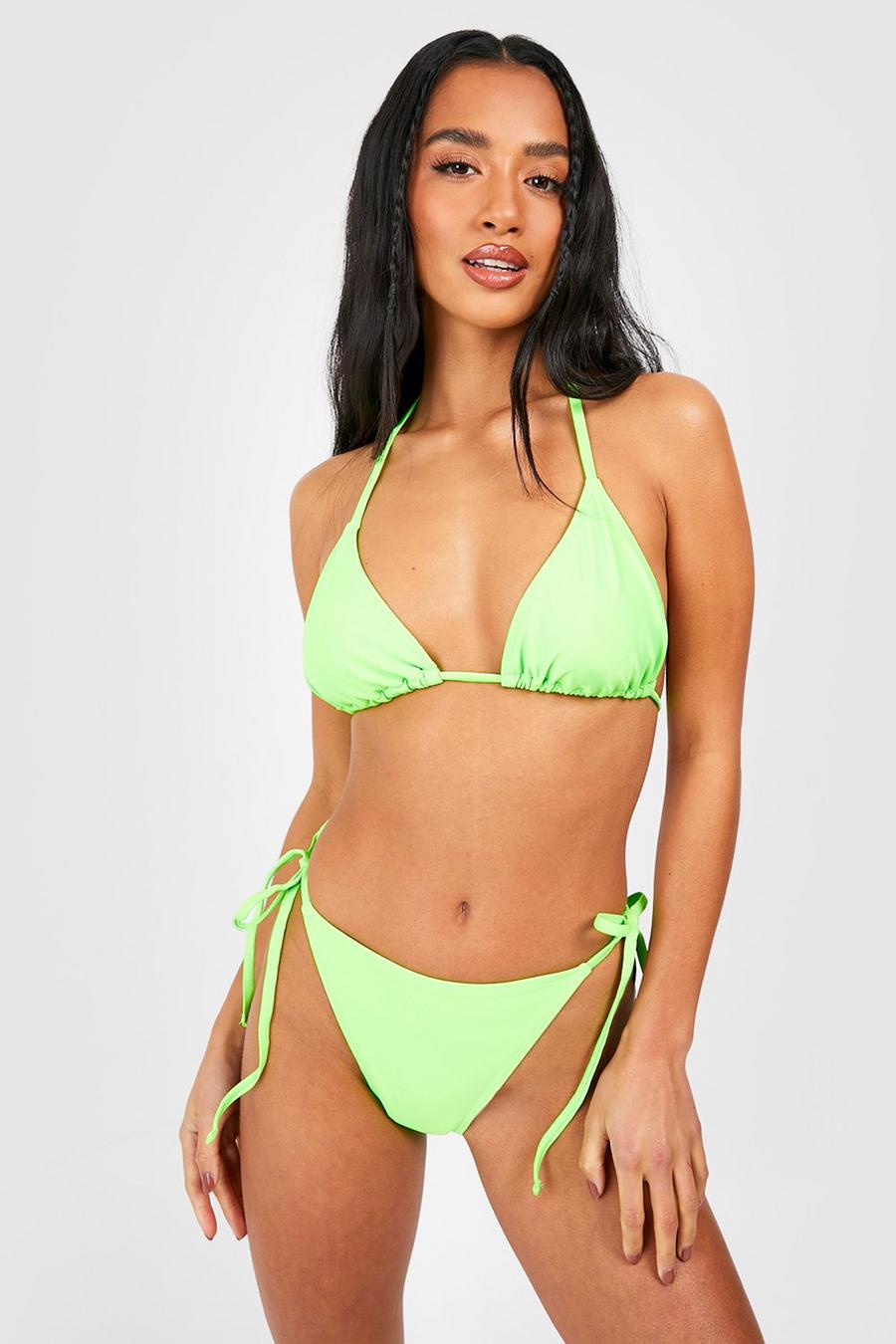 Bright green Petite Bikinitrosor med knytdetaljer image number 1