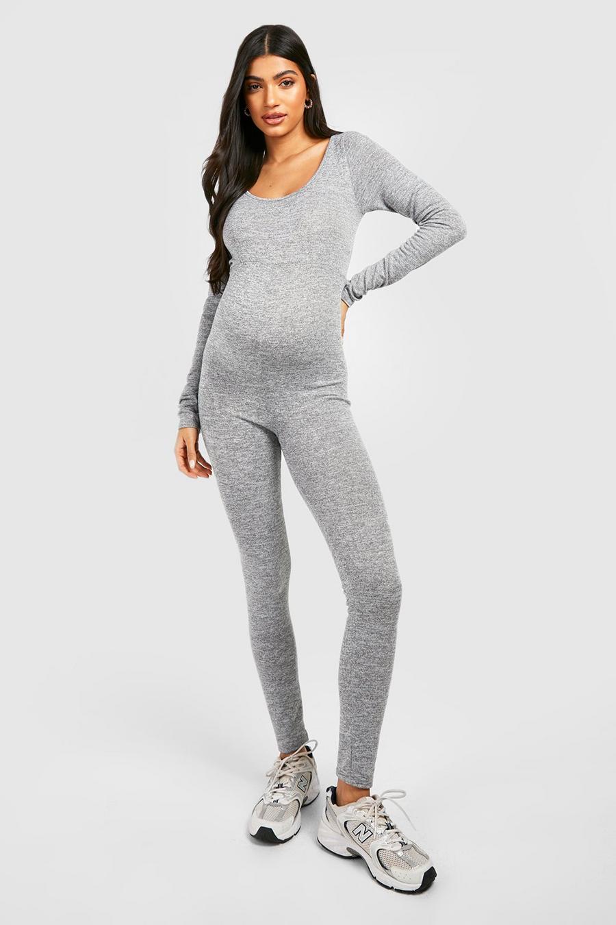 Grey marl grå Maternity Marl Knit Unitard Jumpsuit image number 1
