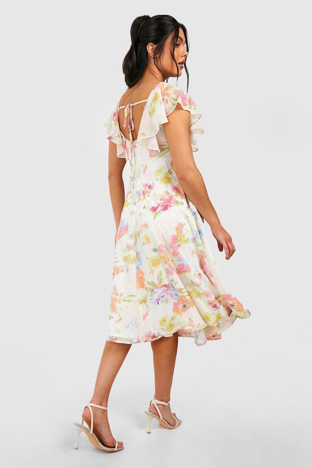 Maternity Occasion Floral Tie Back Frill Midi Dress