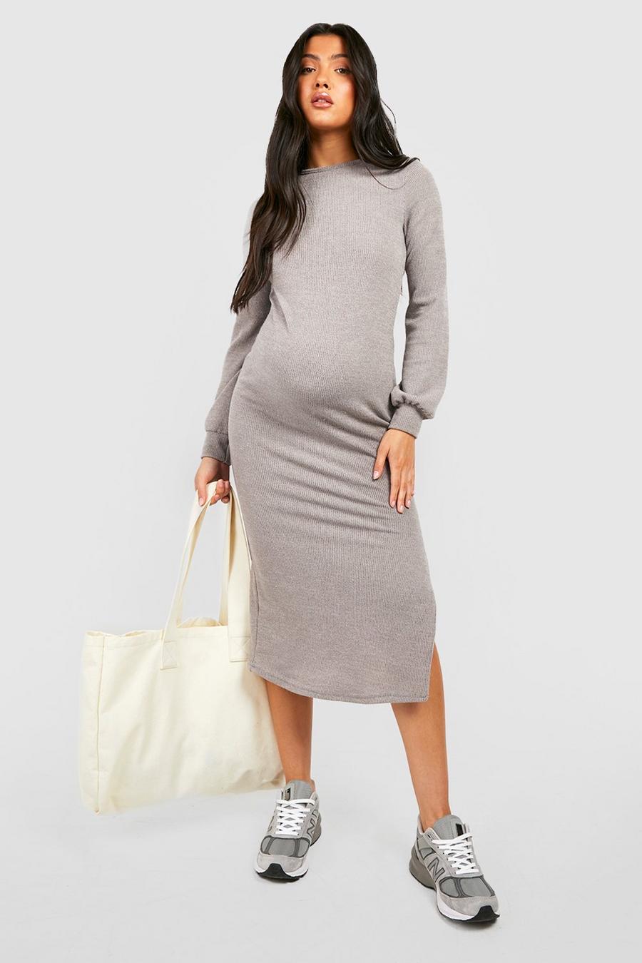 Grey Maternity Side Split Midi Sweater Dress image number 1