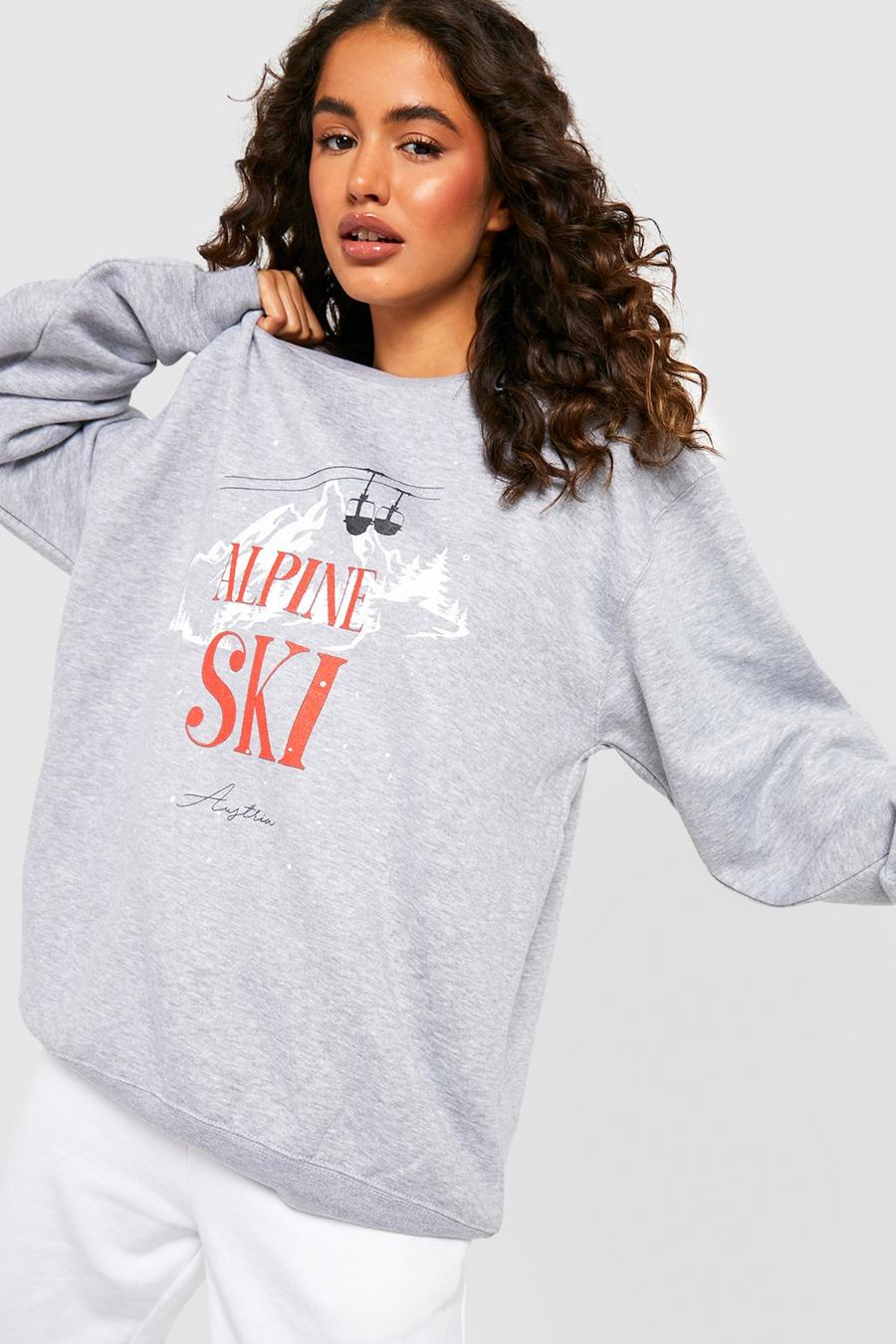 Grey marl Alpine Ski Slogan Printed Sweater With image number 1