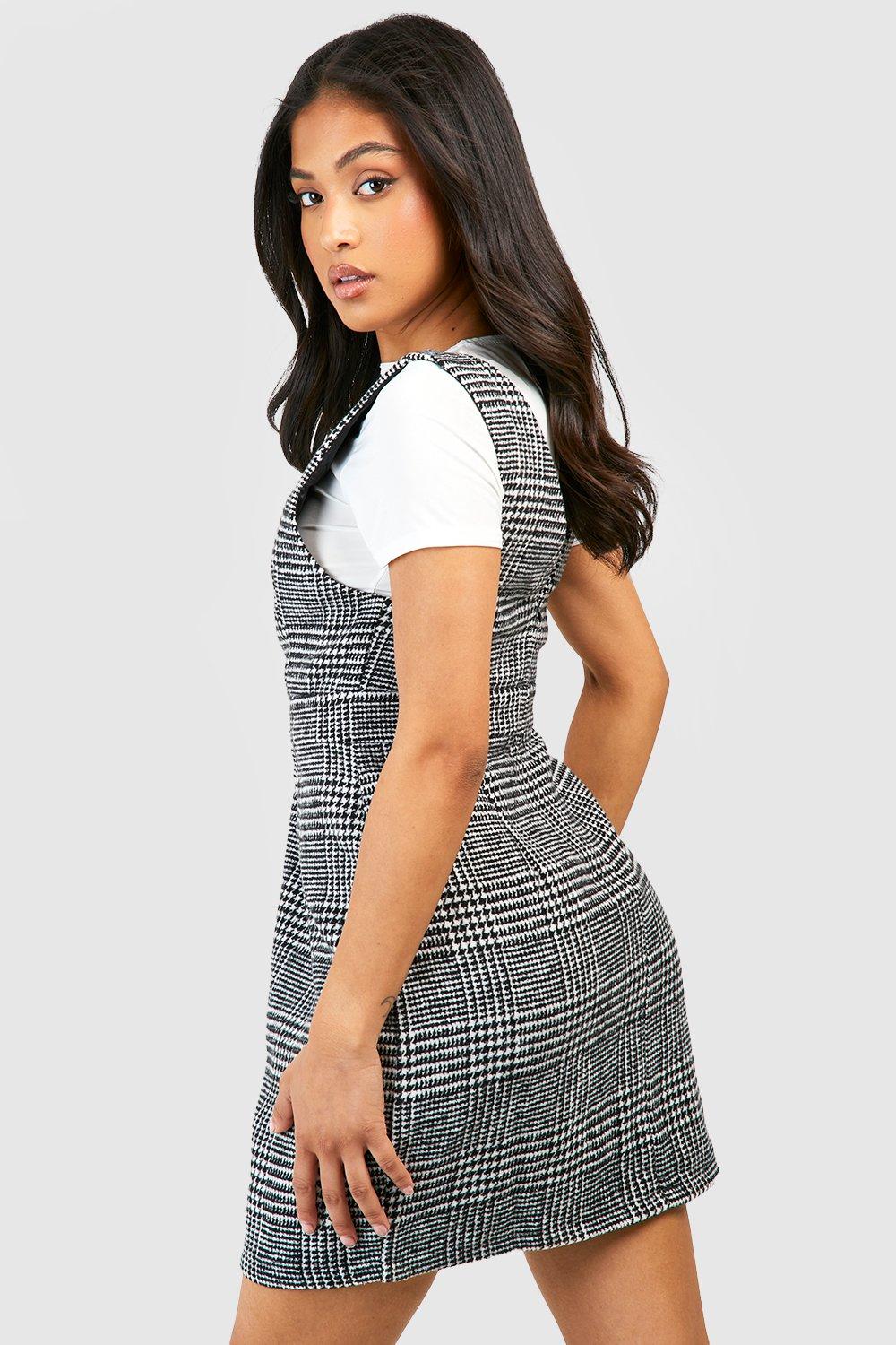 Petite checked pinafore dress sale