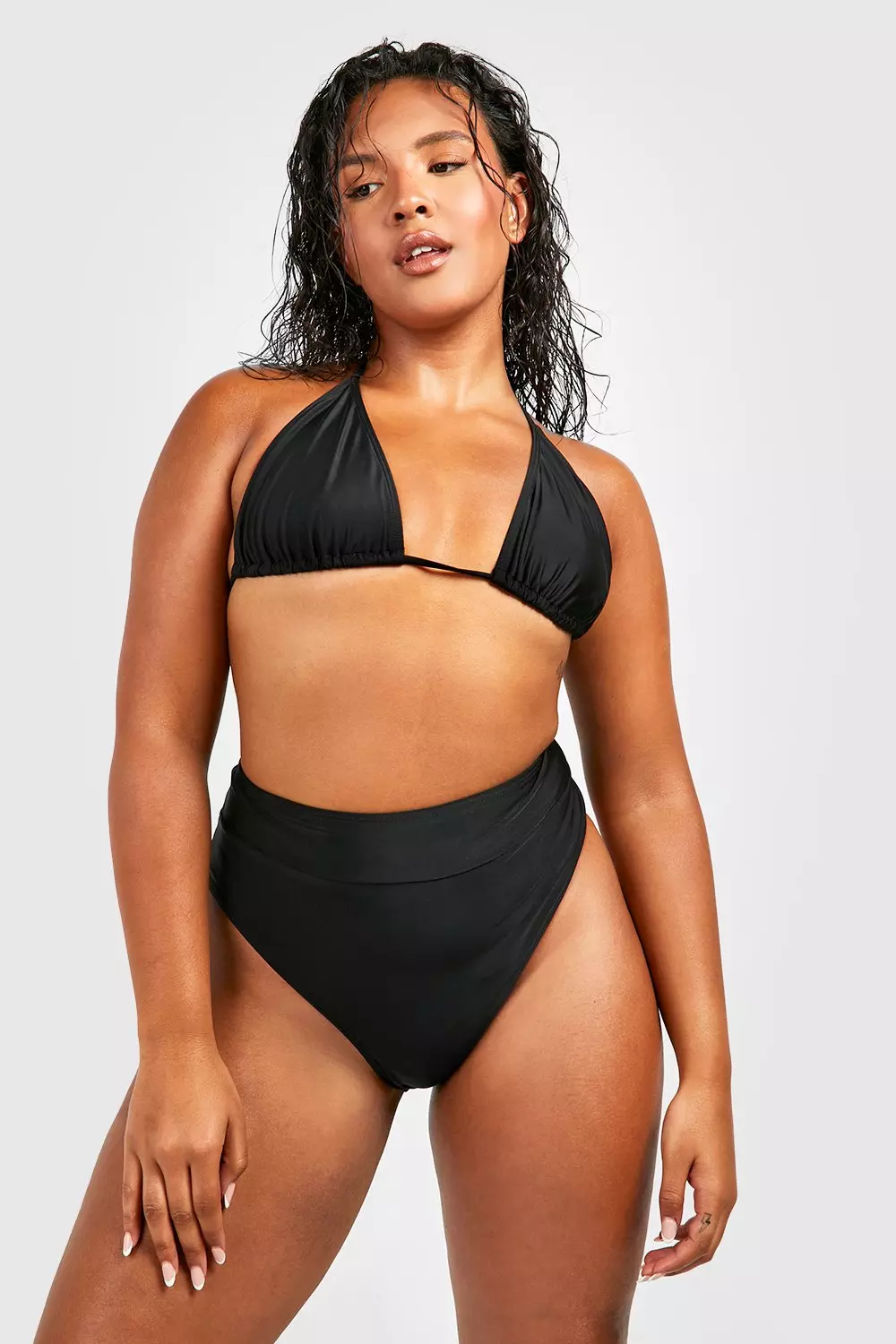 Plus size black high waisted swim bottoms online