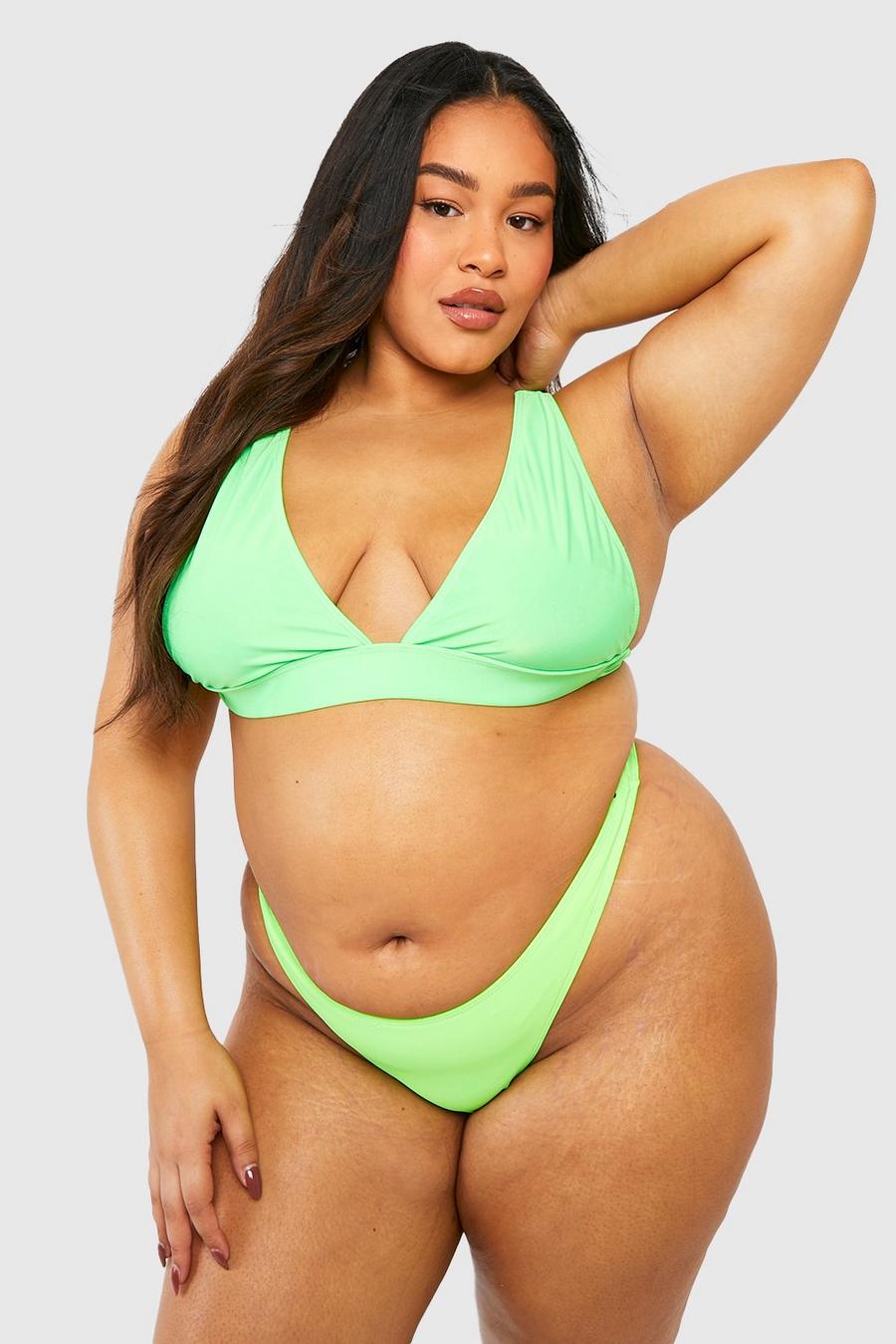 Grande taille - Haut de bikini à décolleté plongeant , Bright green