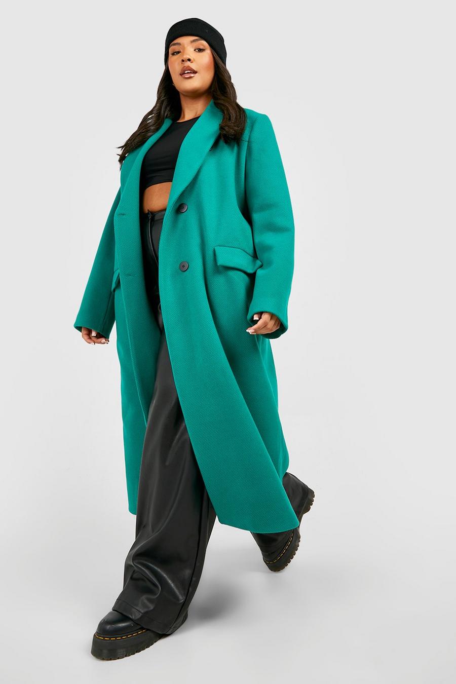 Bright green Plus Premium Bright Wool Look Coat image number 1