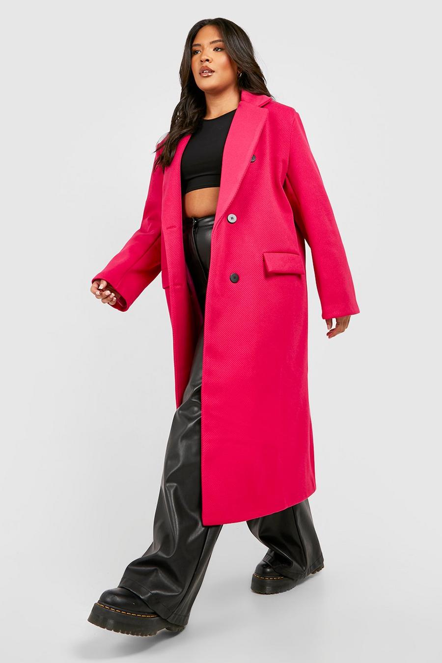 Hot pink Plus Premium Bright Wool Look Coat  image number 1