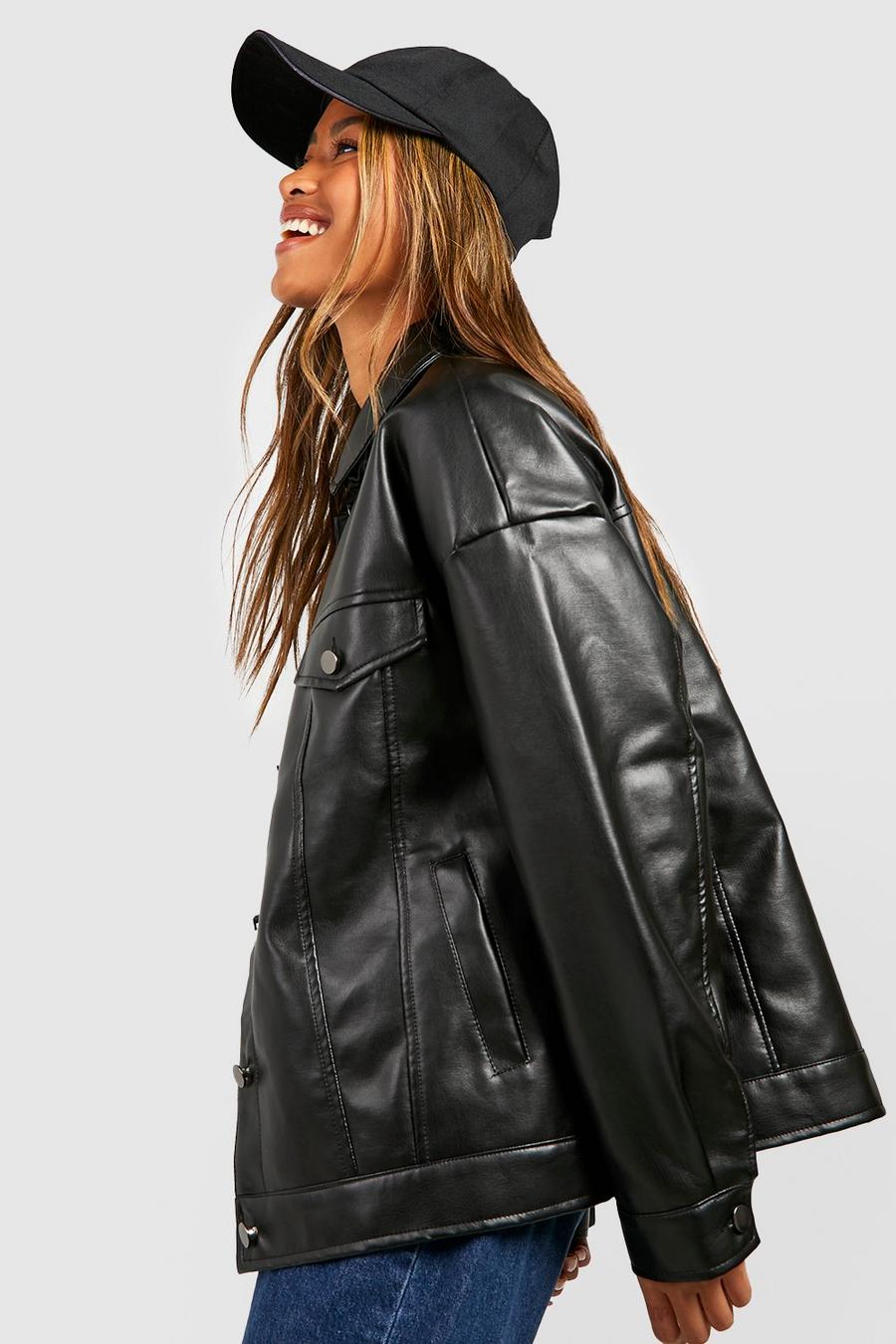 Women's Faux Leather Trucker Jacket | Boohoo UK