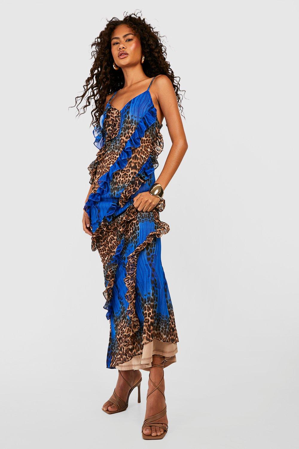 Ombre Leopard Print Ruffle Detail Maxi Dress boohoo DK