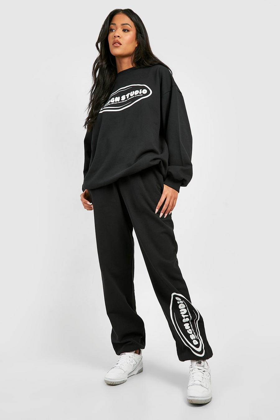 Black Tall Dsgn Studio Printed Sweater And Jogger Tracksuit image number 1