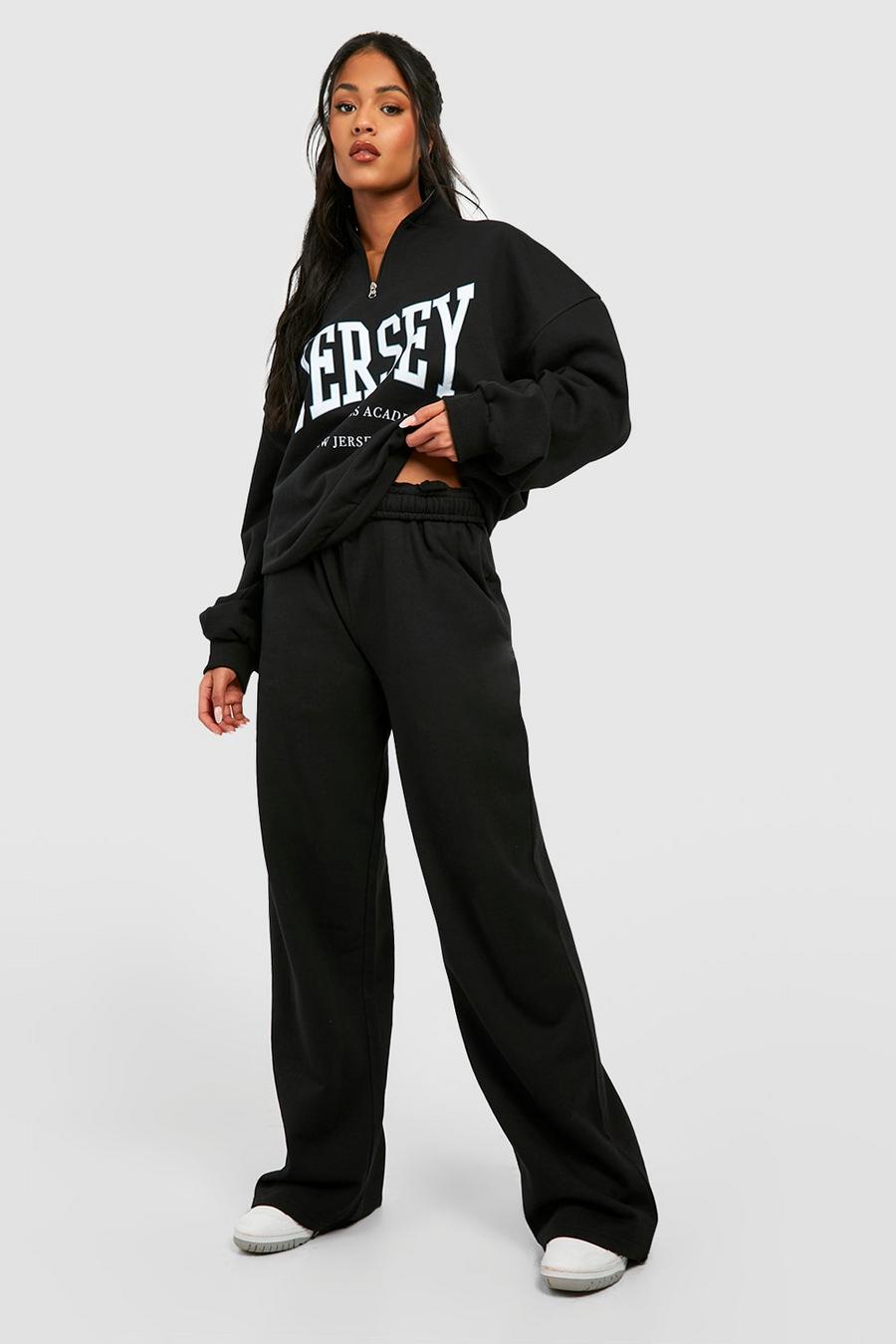 Black Tall Jersey Knit Printed Half Zip And Wide Leg Jogger Tracksuit image number 1