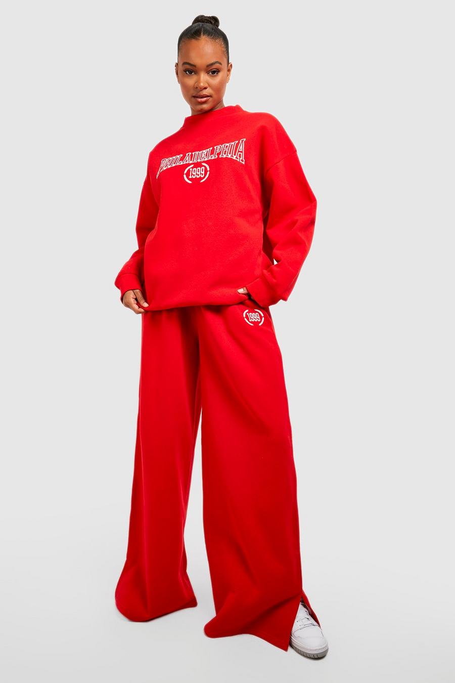 Red Tall Philadelphia Print Wide Leg And Sweater Tracksuit image number 1