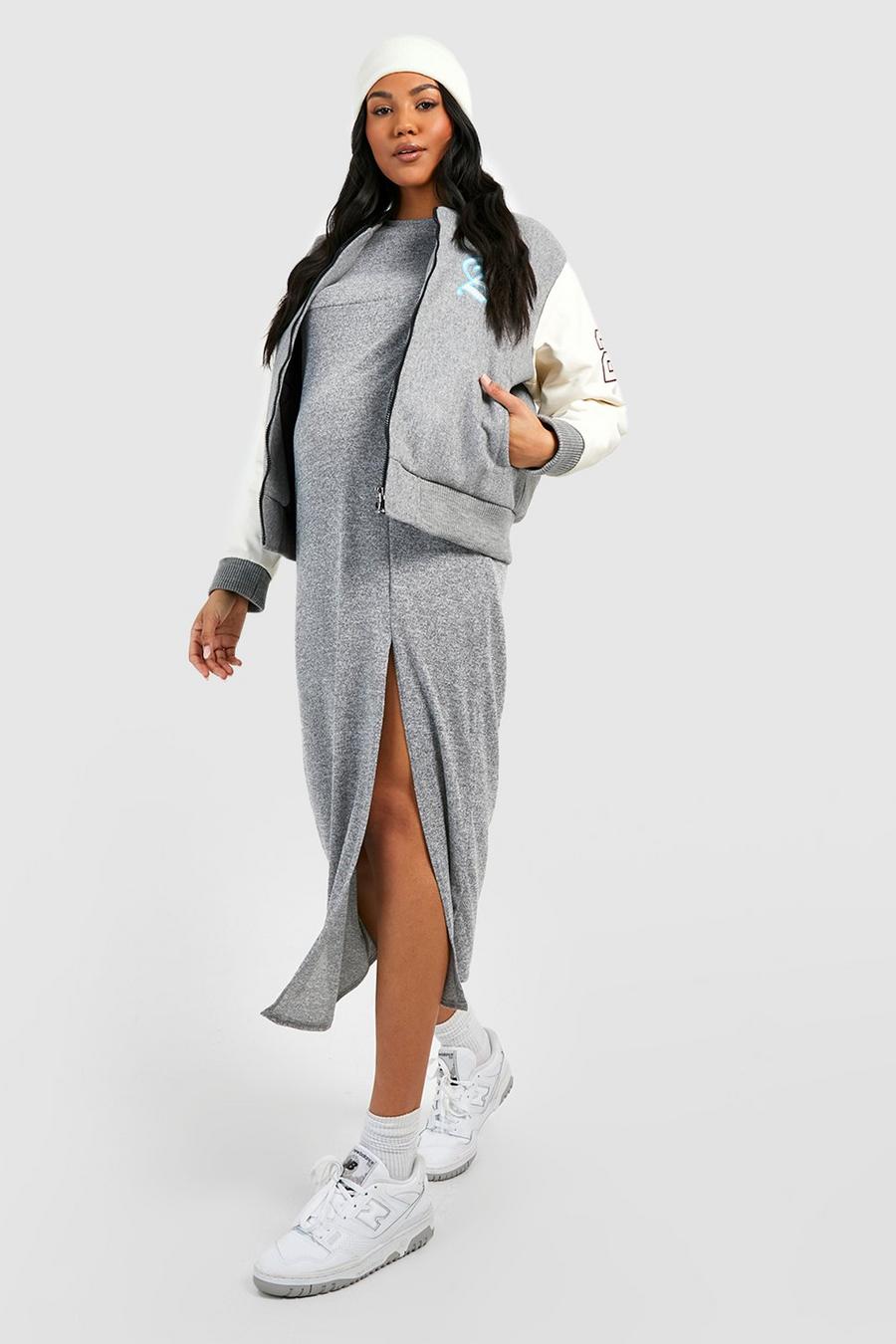 Grey marl Maternity Melange Knit Midi Dress image number 1