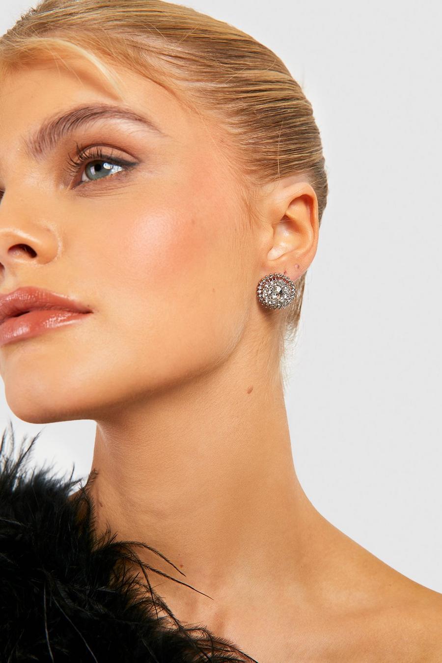 Silver Pave Statement Stud Earring 