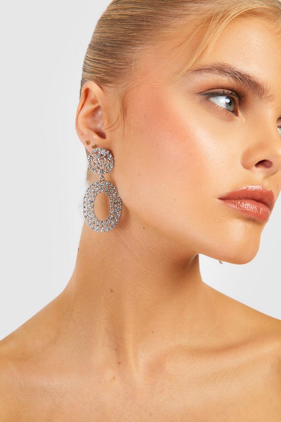 Silver Scattered Statement Oval Drop Earring