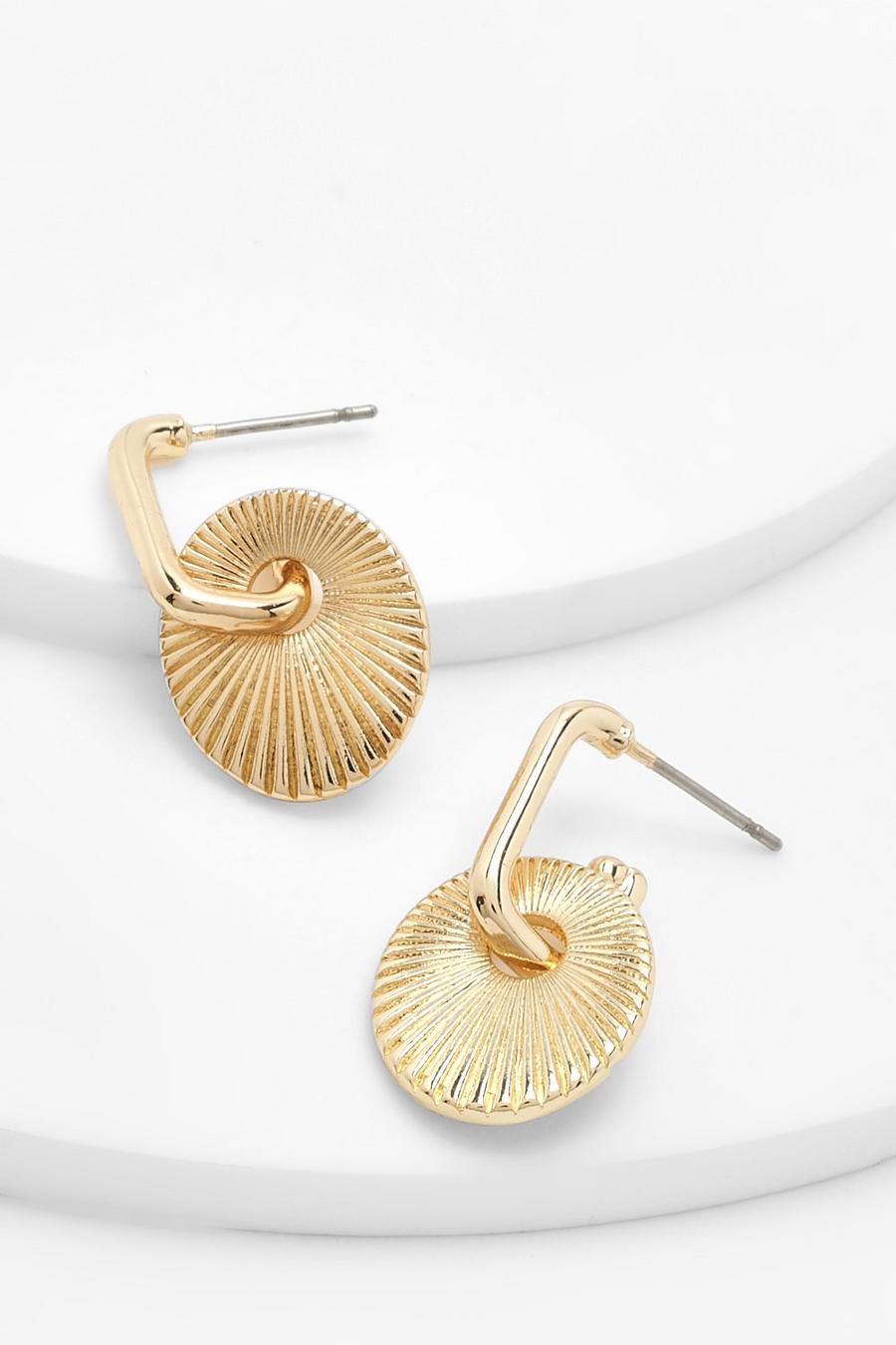 Gold Sunray Disc Drop Earrings image number 1