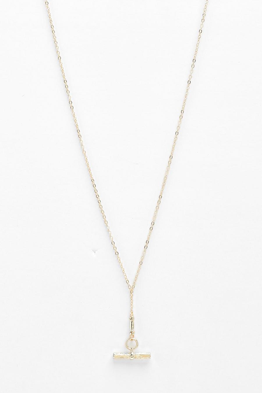 Gold Sunray T Bar Necklace image number 1