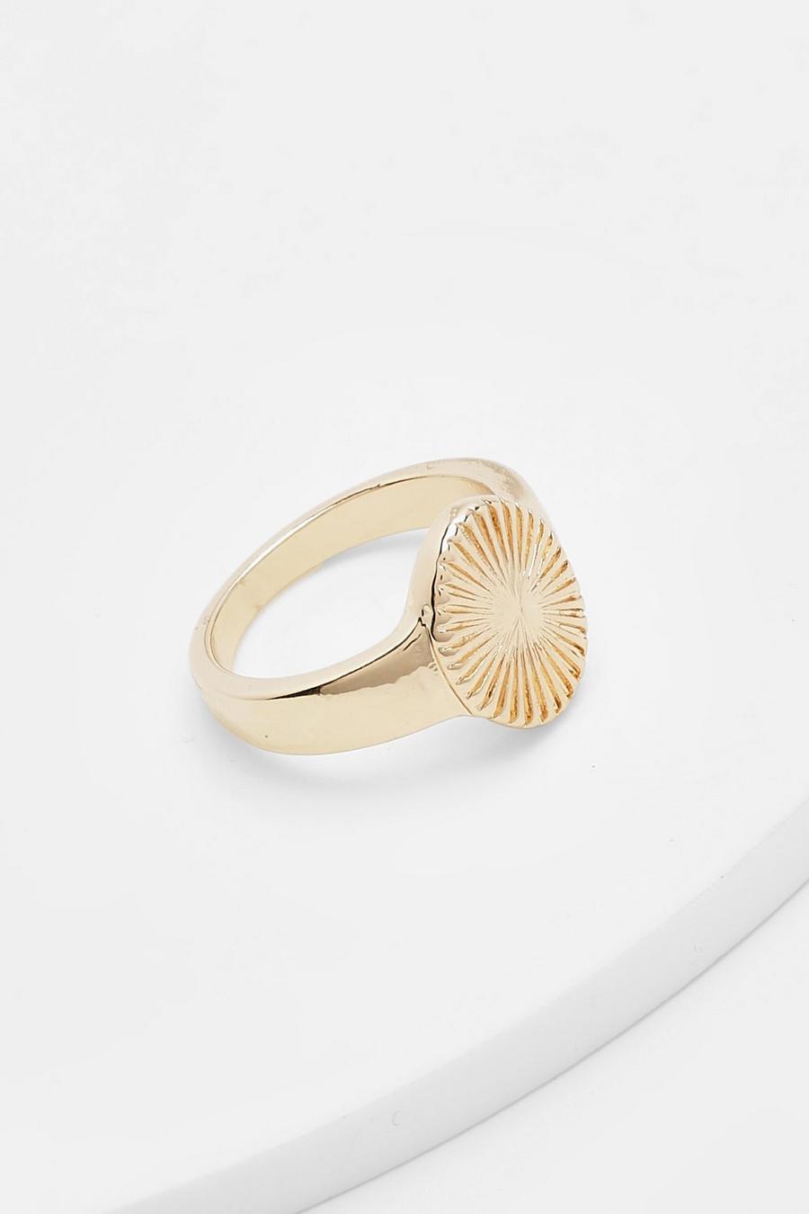 Gold metallic Sunray Oval Signet Ring