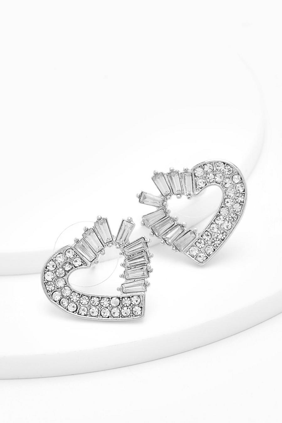 Silver Pave Open Heart Stud Earrings image number 1