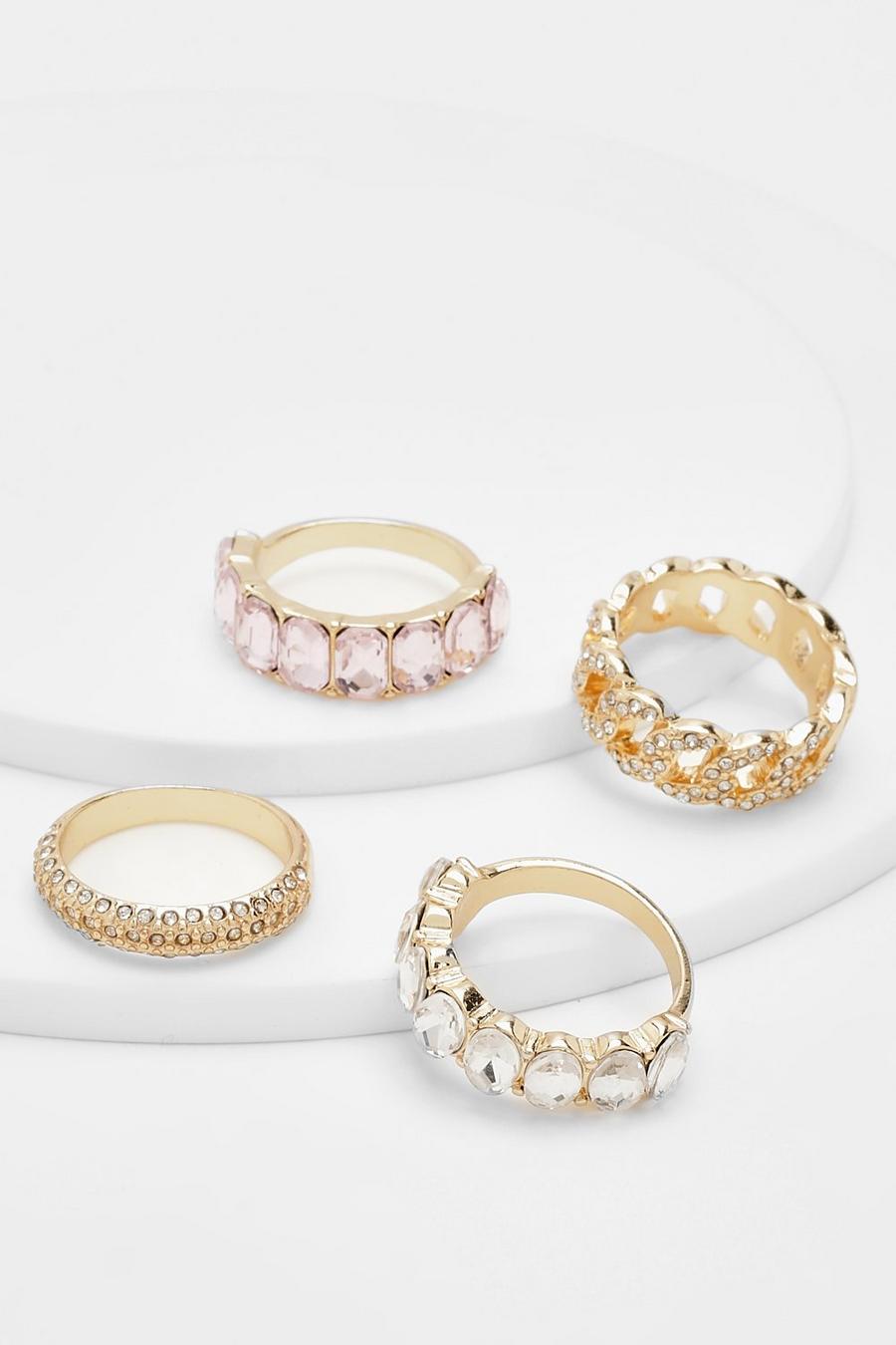 Pink Pave Crystal Row Multipack Rings  image number 1